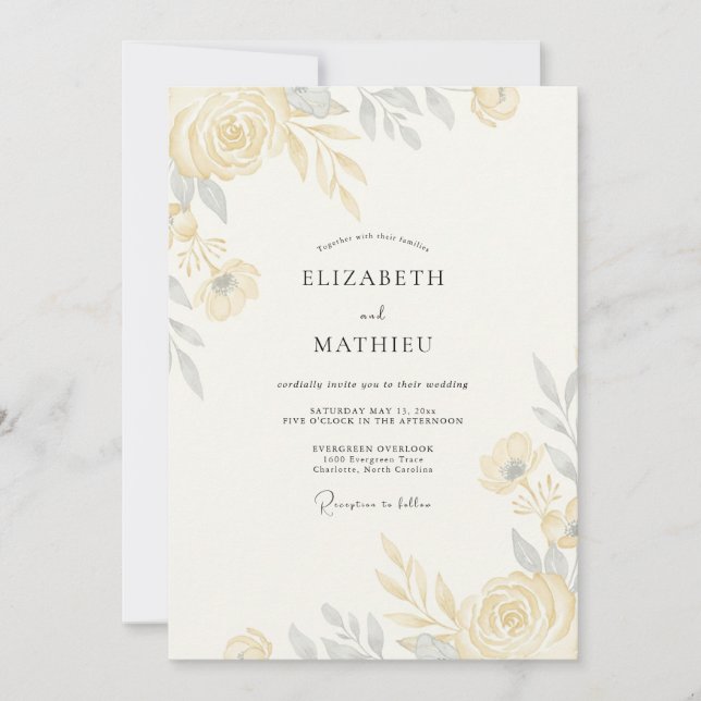Convites Casamento de Champanhe com Folhagem Prateada Sage (Frente)