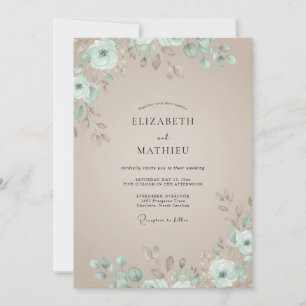 Convites Casamento de Champanhe com Folhagem Seafoam Suave