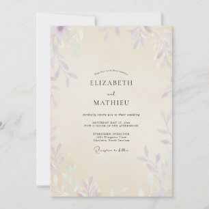 Convites Casamento de Champanhe com Folhagem Violeta Eucali