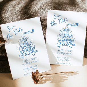 Convites Casamento de Champanhe Desenhado à Mão Funky