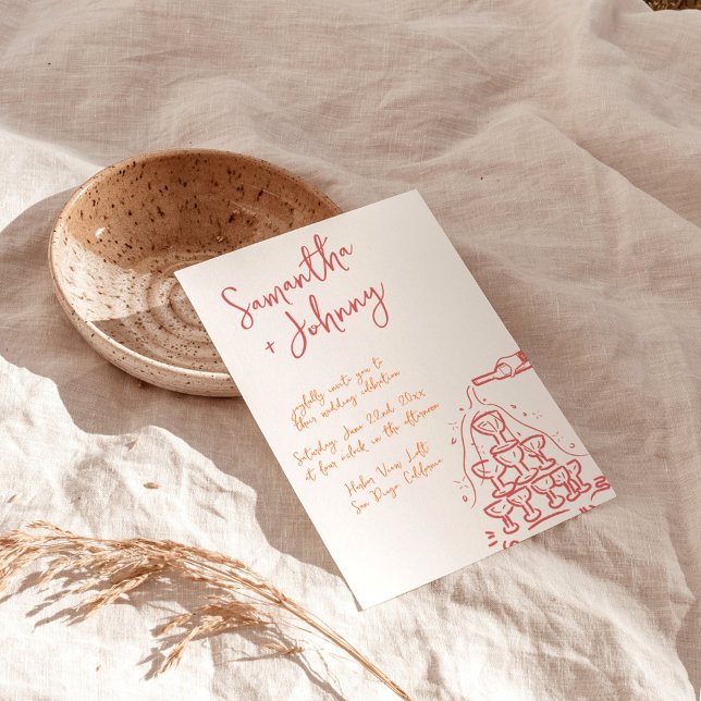 Convites Casamento de Champanhe Desenhado à Mão Funky (Criador carregado)