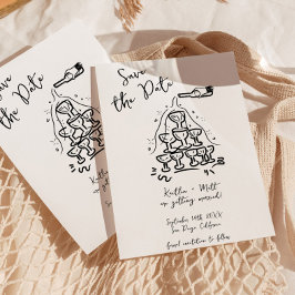 Convites Casamento de Champanhe Desenhado à Mão Funky