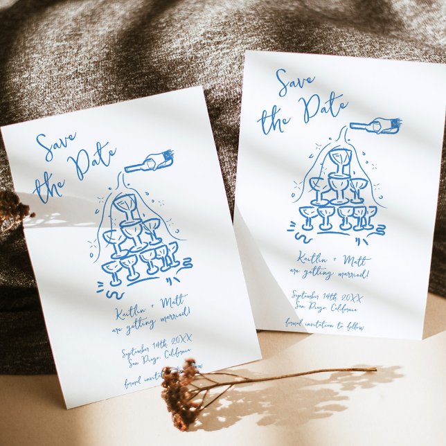 Convites Casamento de Champanhe Desenhado à Mão Funky (Criador carregado)