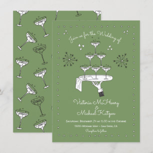 Convites Casamento de Champanhe Funky com Desenho de Doodle