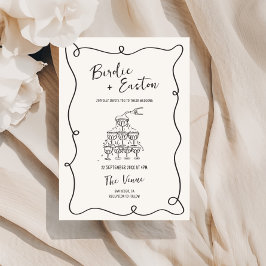 Convites Casamento de Champanhe Ilustrado Manuscrito