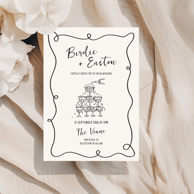 Convites Casamento de Champanhe Ilustrado Manuscrito (Criador carregado)