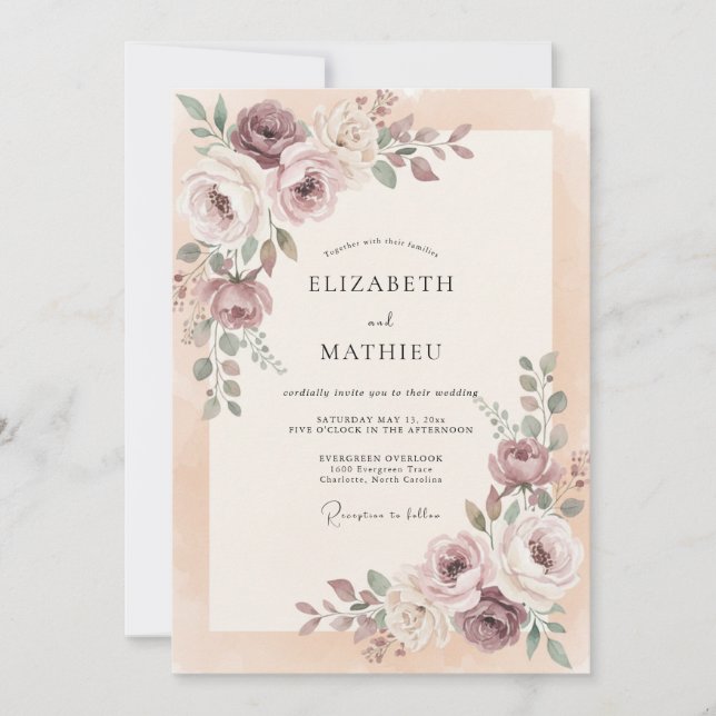 Convites Casamento de Champanhe Lavanda Folhagem Eucalipto (Frente)