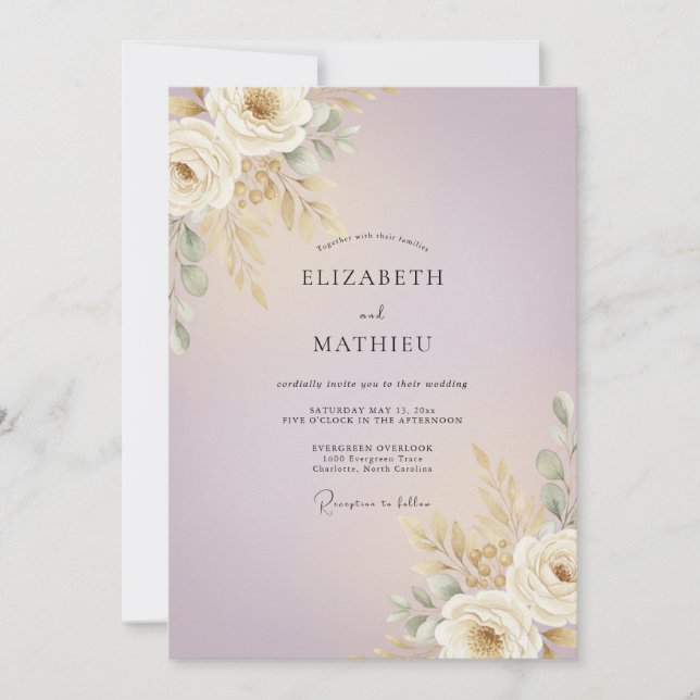 Convites Casamento de Champanhe Rosa Pampas Eucalipto (Frente)
