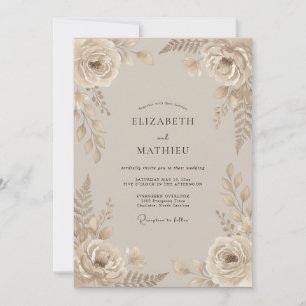 Convites Casamento de Champanhe Taupe Folhagem Eucalipto