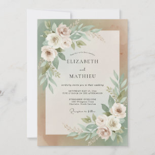 Convites Casamento de Champanhe Taupe Folhagem Eucalipto Su