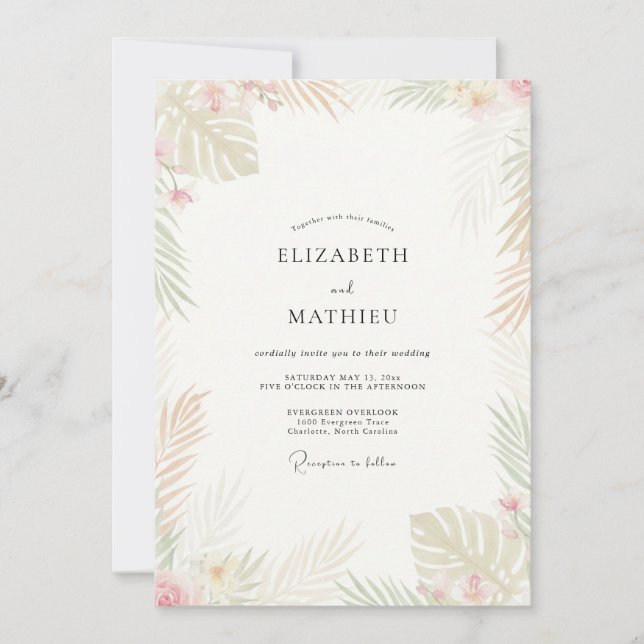 Convites Casamento de Champanhe Tropical Palmeira Eucalipto (Frente)