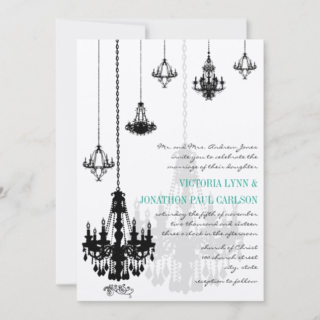 Convites Casamento de Chandeliers Negros 7 (Frente)