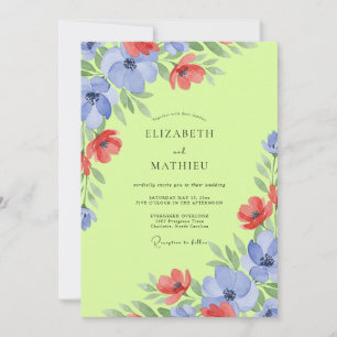 Convites Casamento de Chartruese Periwinkle Papoula Pressio