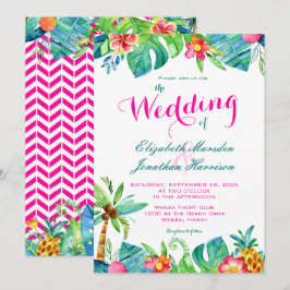 Convites Casamento de Chevron Floral Tropical Berry Pink Te