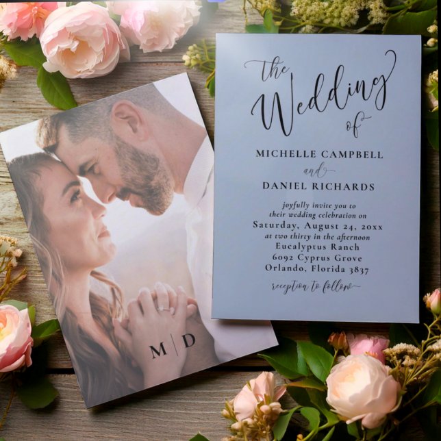 Convites Casamento de Chic Dusty Blue & Photo (Criador carregado)