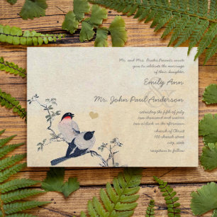 Convites Casamento de Chickadee com Flor de Cerejeira Vinta