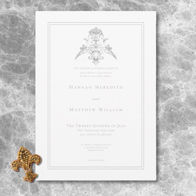 Convites Casamento de Chinoiserie Cherub, Cinza de Luz Eleg (Elegant Light Gray Chinoiserie Cherub Wedding Invitation)