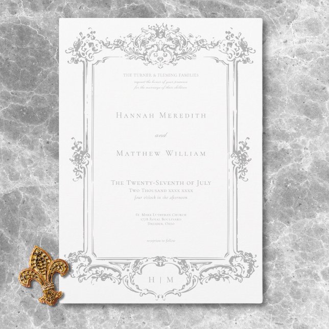 Convites Casamento de Chinoiserie Cherub, Cinza de Luz Eleg (Elegant Light Gray Chinoiserie Cherub Wedding Invitation)