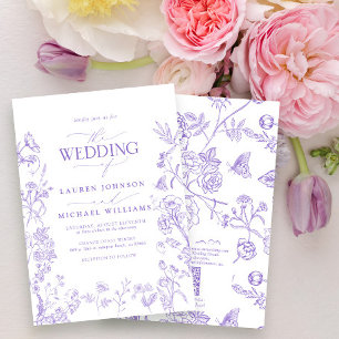 Convites Casamento de Chinoiserie com Lavanda de Código QR