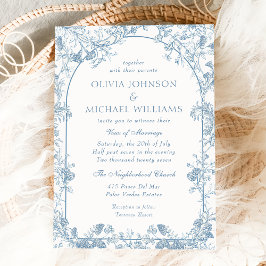 Convites Casamento de Chinoiserie Floral Vitoriana Azul