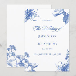 Convites Casamento de Chinoiserie marinho Azul e Branco