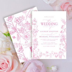 Convites Casamento de Chinoiserie Rosa com Código QR Elegan