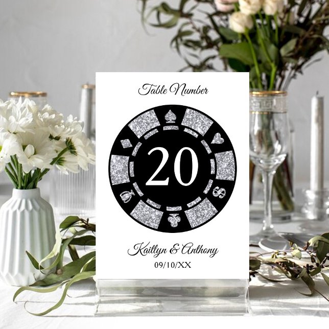 Convites Casamento de Chip Casino de Silver Glitter Monogra (Criador carregado)