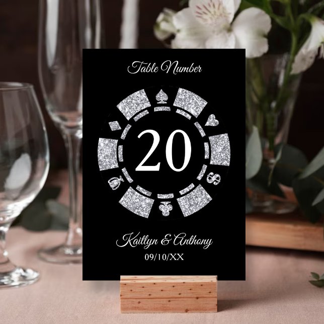 Convites Casamento de Chip Casino de Silver Glitter Monogra (Criador carregado)
