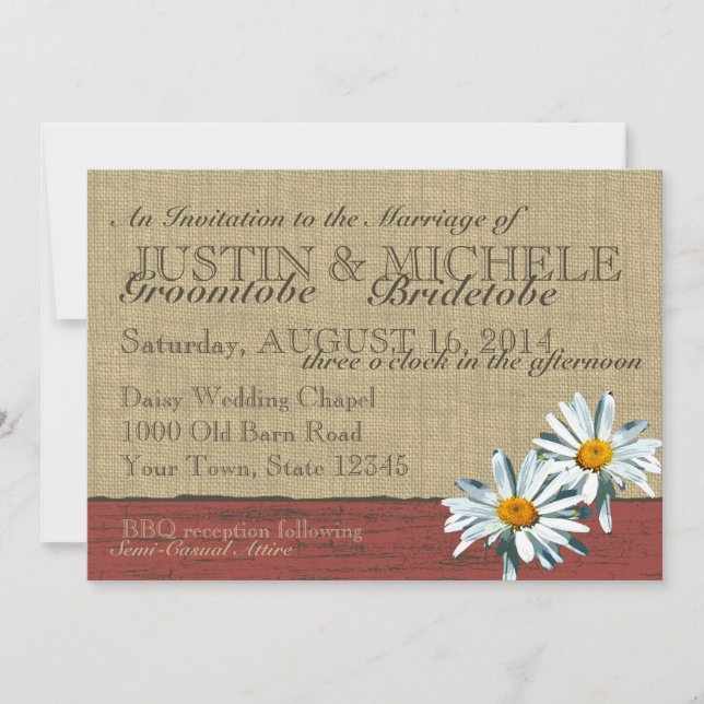 Convites Casamento de CHURRASCO Barnwood Daisies (Frente)