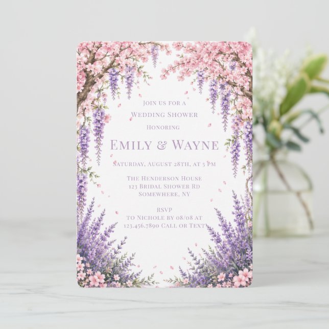 Convites Casamento de Chuva de Noiva com Árvore de Lavanda  (Em pé/Frente)