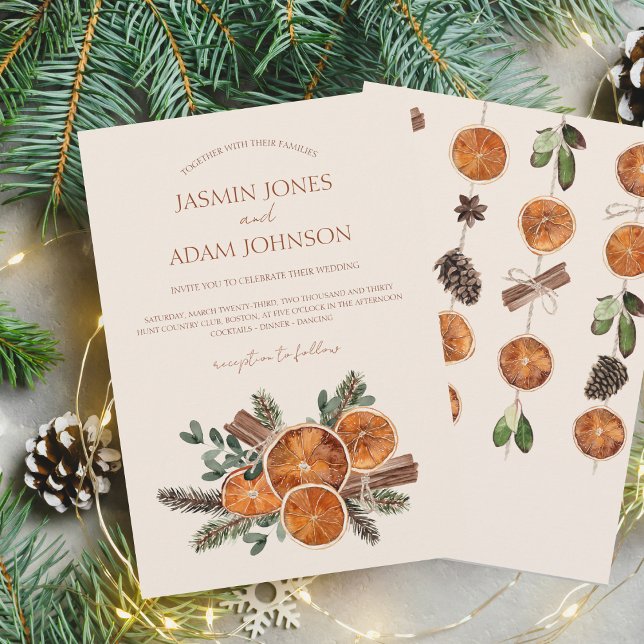 Convites Casamento de Cinnamon de Citrus Cinnamon Secos em  (Winter Orange Slices Dried Citrus Cinnamon Wedding Invite)