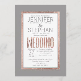 Convites Casamento de Cinza de Frame Dourado Simples