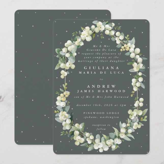 Convites Casamento de Cinza Verde de Snowberry+Eucalyptus (Frente/Verso)