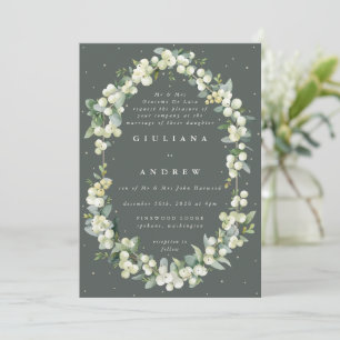 Convites Casamento de Cinza Verde de Snowberry+Eucalyptus