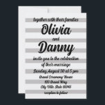 Convites Casamento de cinzas Brancas Stripes Cute Beach<br><div class="desc">Cinza White Candy Stripes Cute Beach Invitation, projetada por Nisha Prabhu. Totalmente personalizável. Personalize com seus detalhes. A Cinza White Candy Stripes Cute Beach Invitation é um charmoso e adorável design que combina um tema de praia com um toque de doçura. O convite apresenta um padrão delicioso de cinzas e...</div>