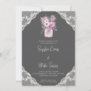 Convites Casamento de Cinzas das Flores de Lace e Mason Jar