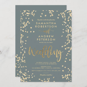Convites Casamento de cinzas de folhas de ouro com script m