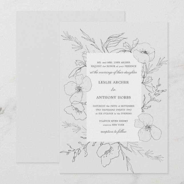 Convites Casamento De Cinzas De Pêmonas Desenhadas À Mão (Frente/Verso)