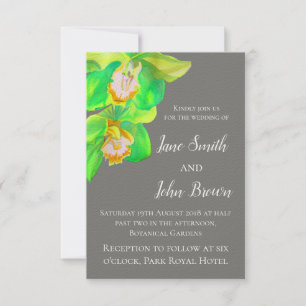 Convites Casamento de Cinzas e flores simples de orquídea