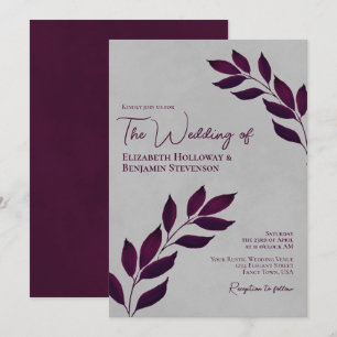 Convites Casamento de Cinzas Elegante com Roxo de Gato