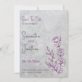 Convites Casamento de cinzas em Concreto e Roxo Salvar a Da
