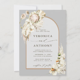 Convites Casamento de Cinzas Florais Boho Protea Pampas Gra