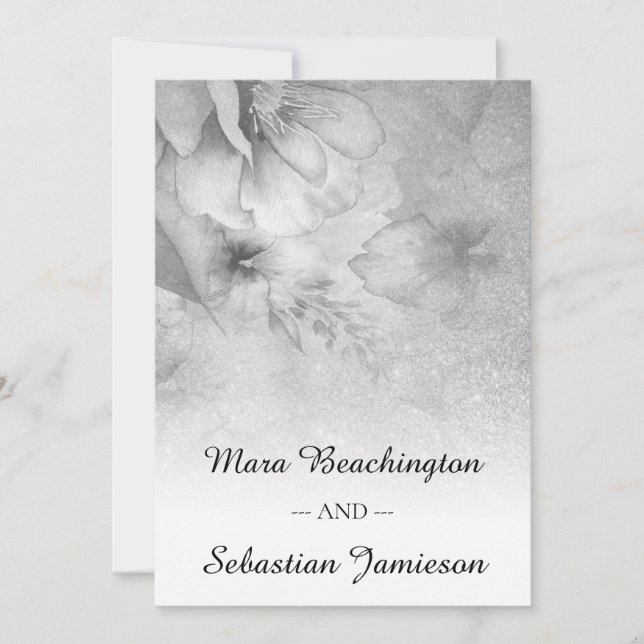 Convites *~* Casamento de Cinzas Florais RSVP RSVP de Glitt (Frente)