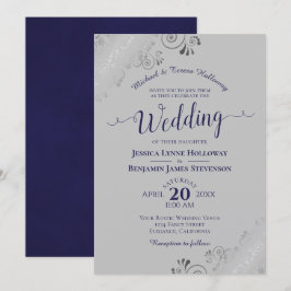Convites Casamento de Cinzas Formais Azuis Marinho de Prata