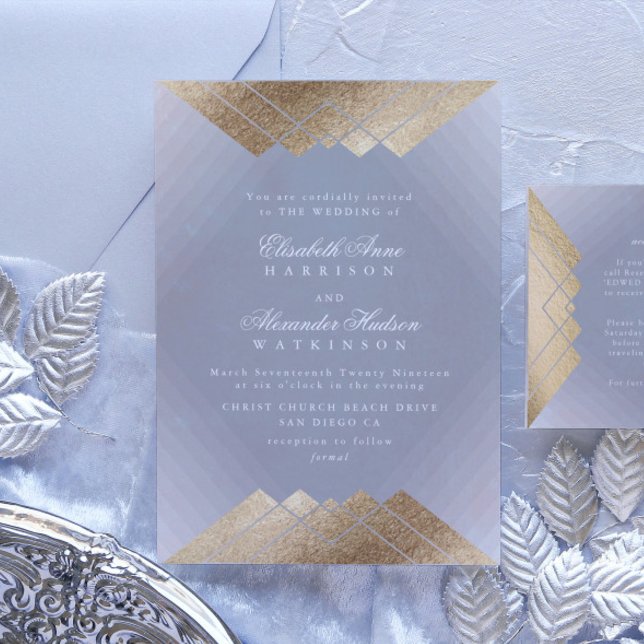 Convites Casamento de Cinzas geométricas Douradas Gatsby Ca (Invitation showcasing suite - additional items (bought separately))