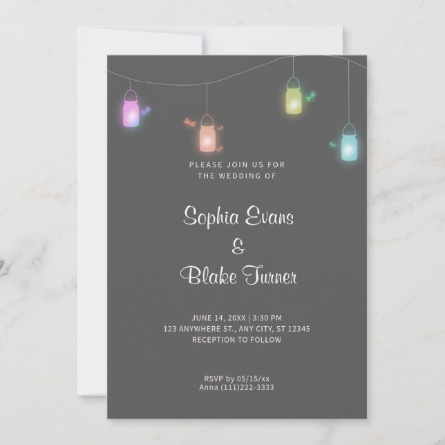 Convites Casamento de Cinzas Mason Jars com Cor de País (Frente)