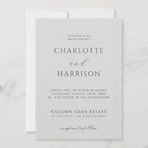 Convites Casamento de Cinzas Minimalista Linen Embossed Ele