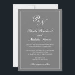 Convites Casamento de Cinzas Simples Monograma Formal Elega<br><div class="desc">Cinza de estilo tradicional, média/convite para casamento de cinzas com um design simples e clássico com seu monograma inicial e seus nomes em um dentro de caligrafia elegante de uma borda fina. Todos os elementos de design podem ser alterados na ferramenta de edição de design. Estes convites de casamento elegantes...</div>