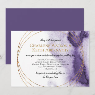 Convites Casamento de Círculos Dourados Roxos Ultra Violet
