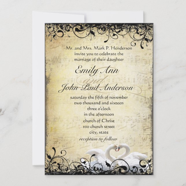 Convites Casamento de Cisne Lovebird do Renascimento Mediev (Frente)